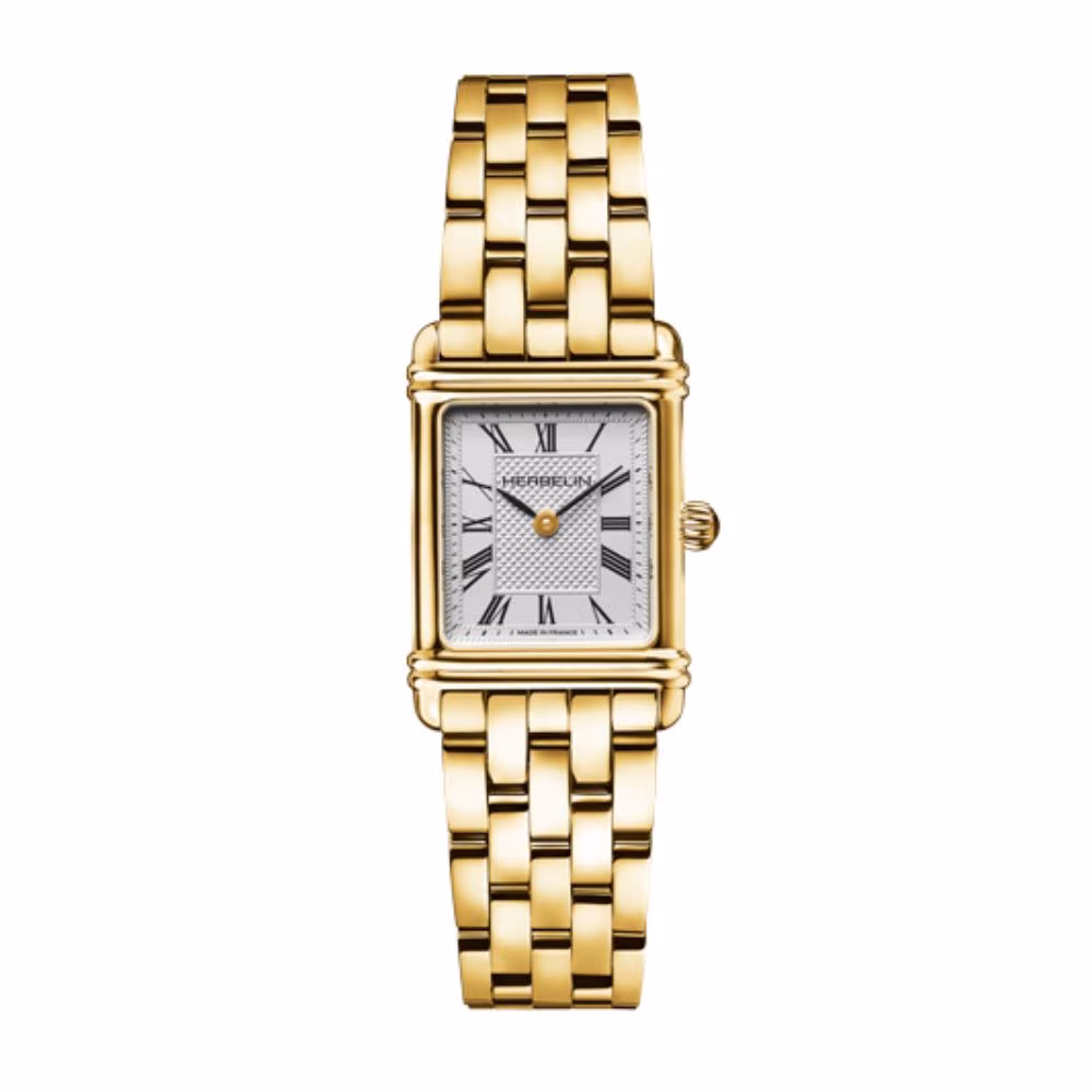 Montre Herbelin Art Déco femme, acier doré, chiffres romains