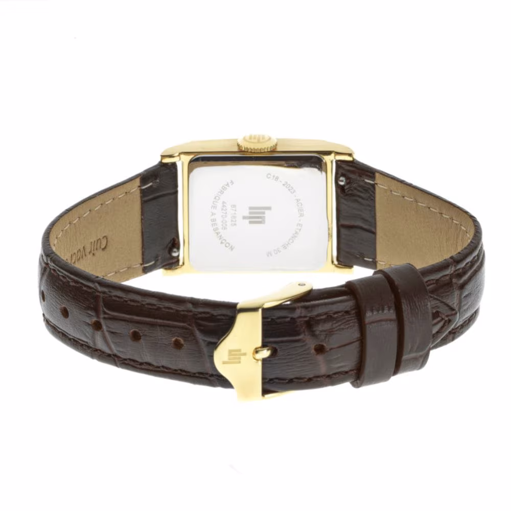 Montre Lip Churchill C18, dorée, cuir marron, chiffres romains – Image 6