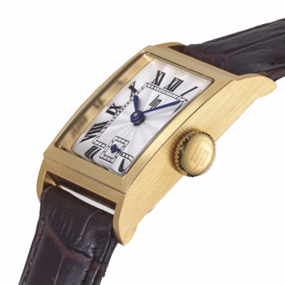 Montre Lip Churchill C18, dorée, cuir marron, chiffres romains – Image 3
