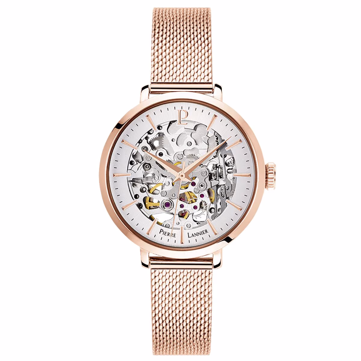 Montre Pierre Lannier Automatic, cadran rose, milanais rose