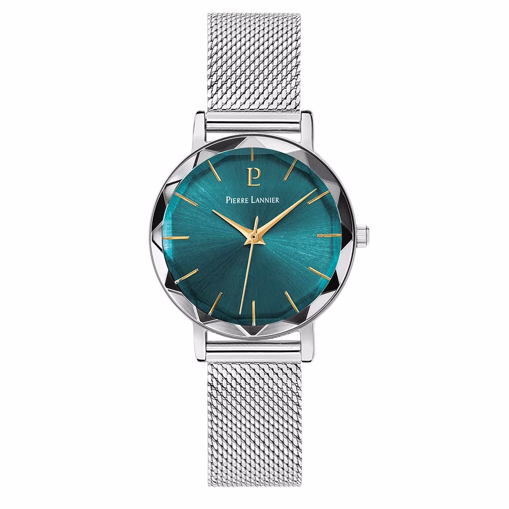 Montre Pierre Lannier Multiples, cadran vert, bracelet milanais acier