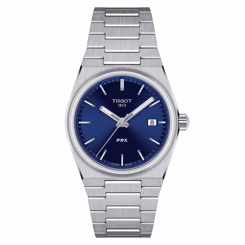 Montre femme Tissot PRX 35mm, fond bleu en acier