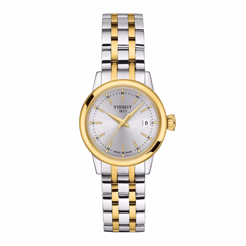 Montre femme Tissot Classic Dream bicolore jaune, cadran argenté