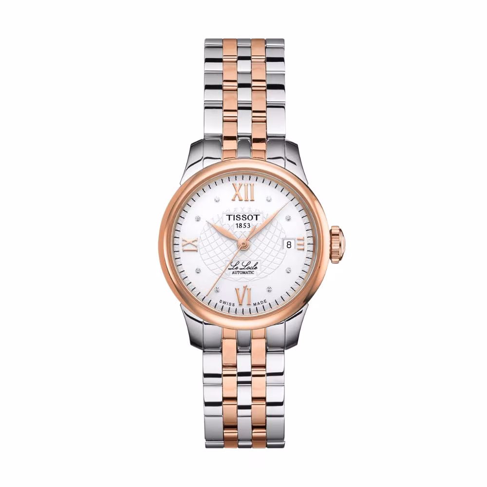 Montre Tissot Le Locle, cadran argenté 25mm, acier bicolore rose