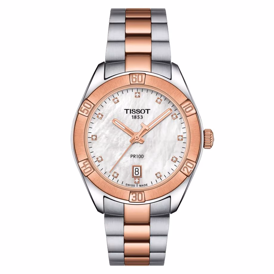 Montre Tissot PR100 femme, Sport Chic, bicolore rose