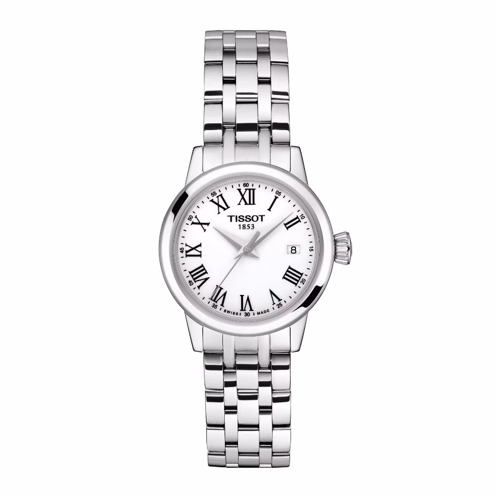 Montre femme Tissot Classic Dream, cadran blanc romains, acier