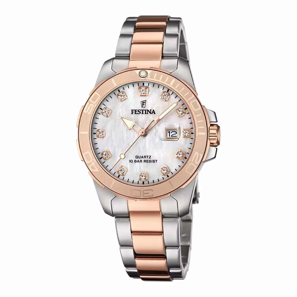 Montre Festina Boyfriend bicolore rose, cadran nacre
