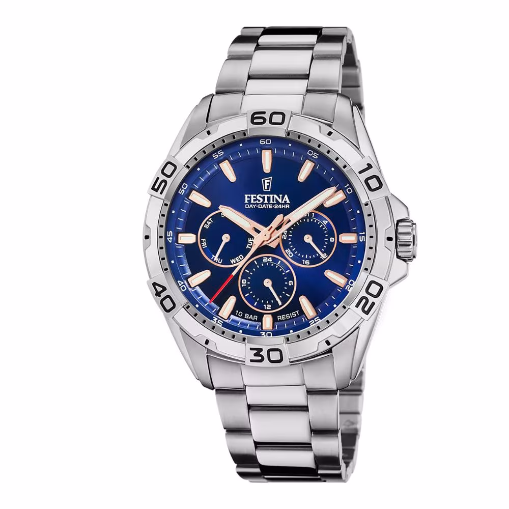 Montre homme Festina Multifonction, cadran bleu, acier