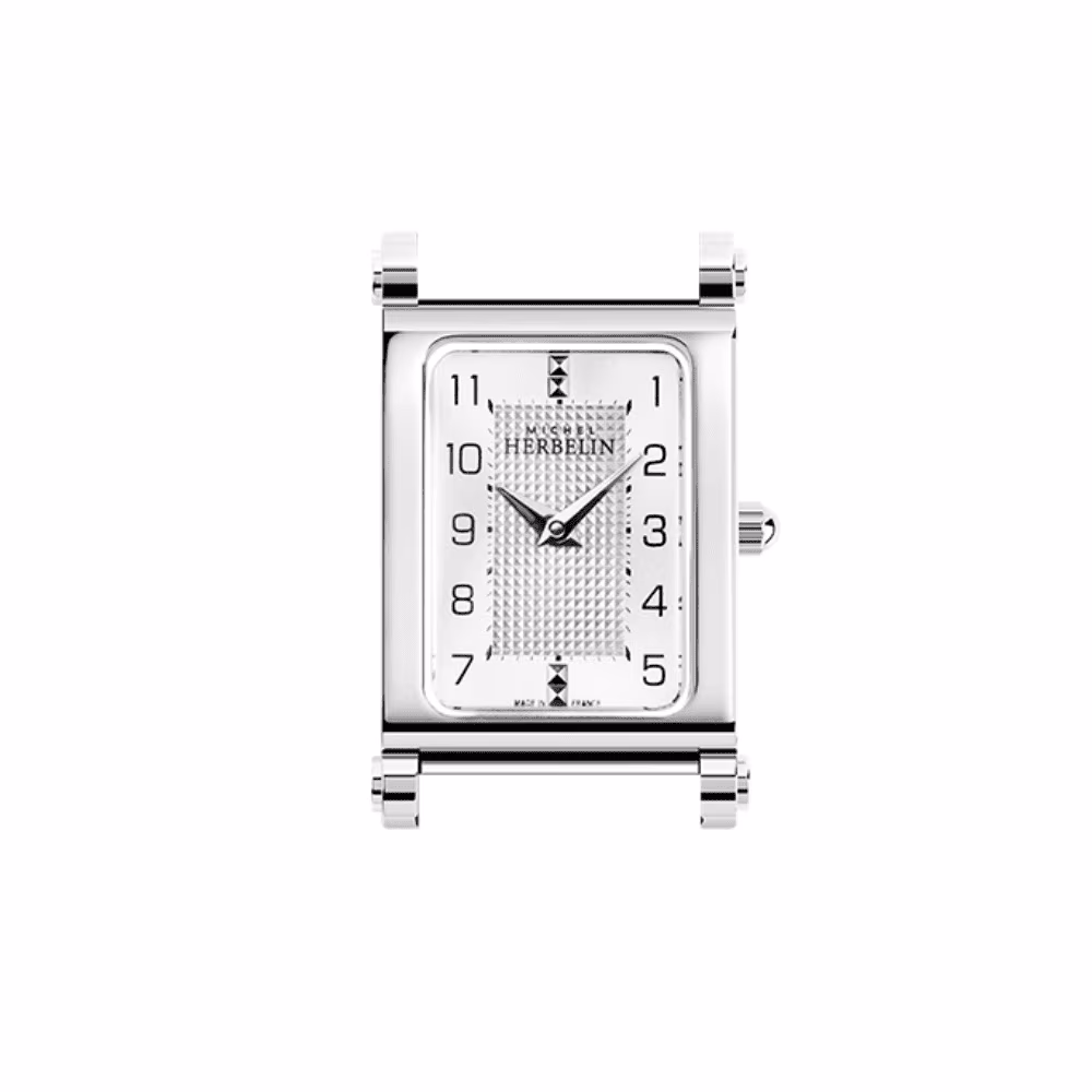 Boitier Herbelin Antarès acier rectangulaire, cadran blanc