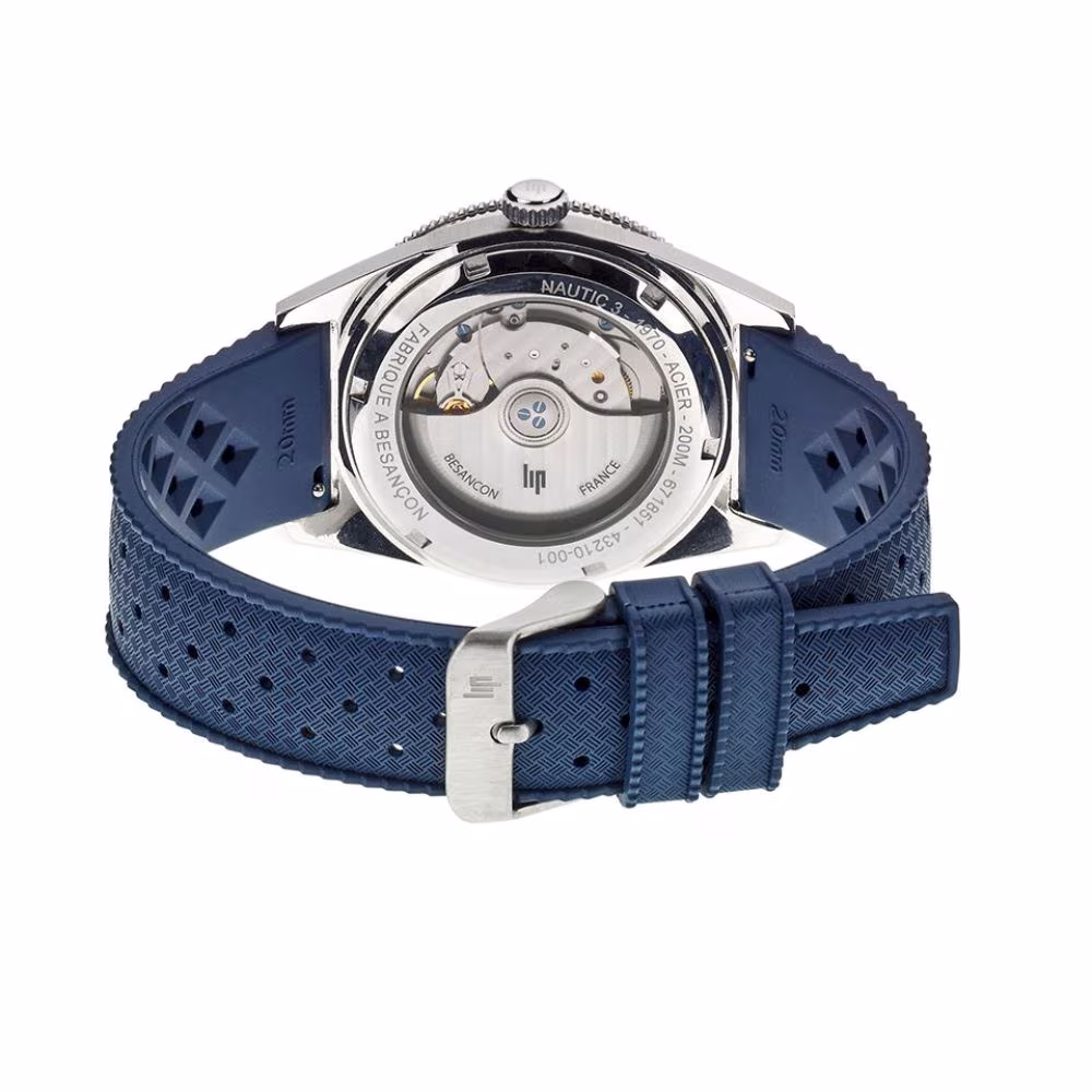 Montre automatique Lip Nautic 3, bleue, bracelet silicone – Image 6