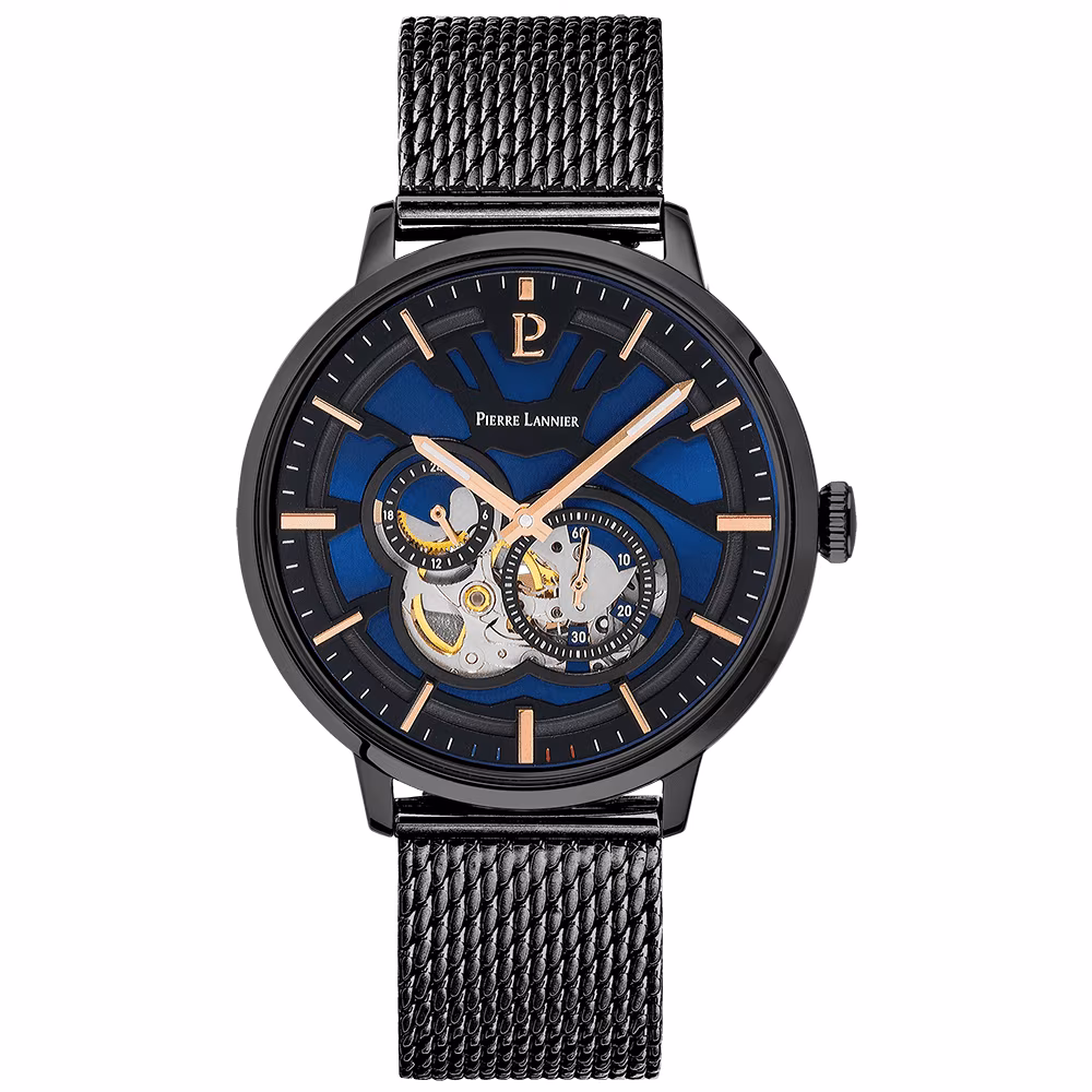 Montre homme Pierre Lannier Trio automatique 42 mm cadran bleu & acier noir