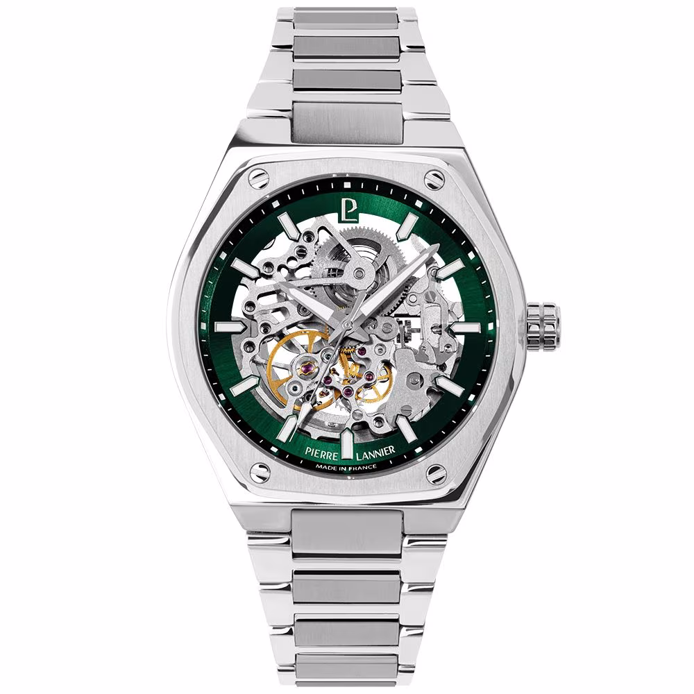 Montre Pierre Lannier Copilote automatique, cadran vert squelette