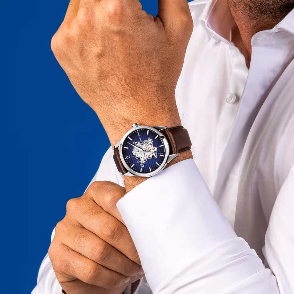 Montre Pierre Lannier Monarck, France, cadran bleu, cuir bleu – Image 3