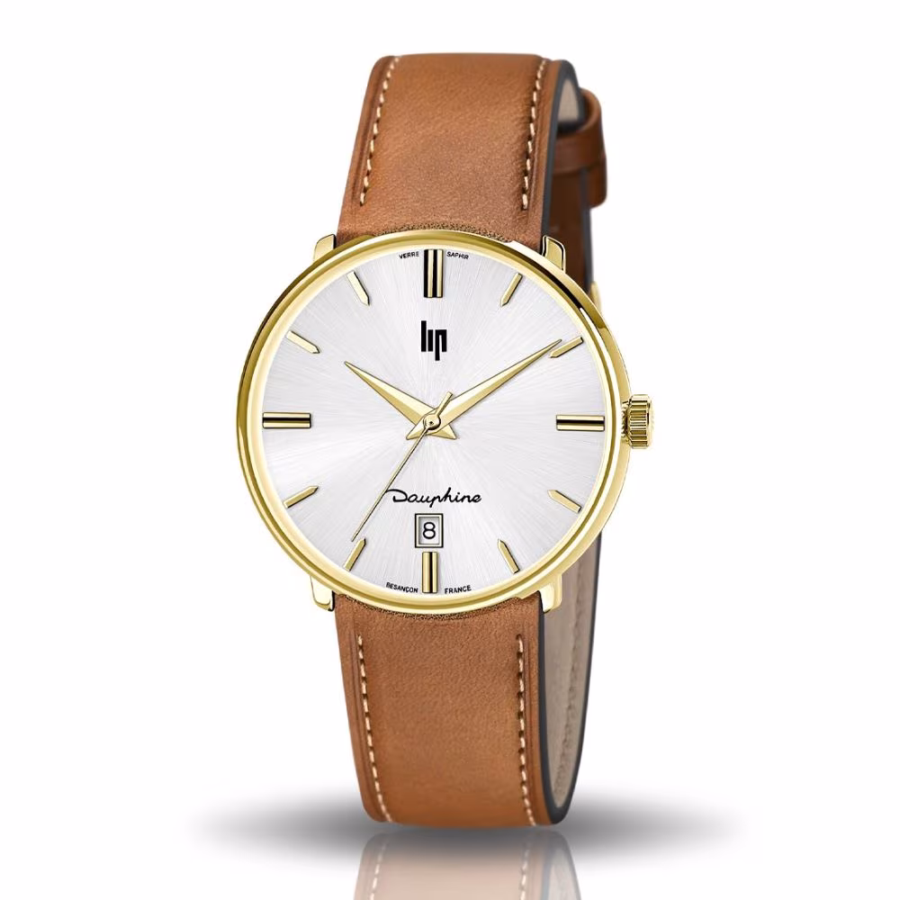 Montre Lip Dauphine Dorée Cuir Marron 38mm 671428