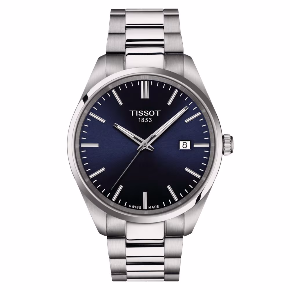Montre homme Tissot PR100, cadran bleu, bracelet acier