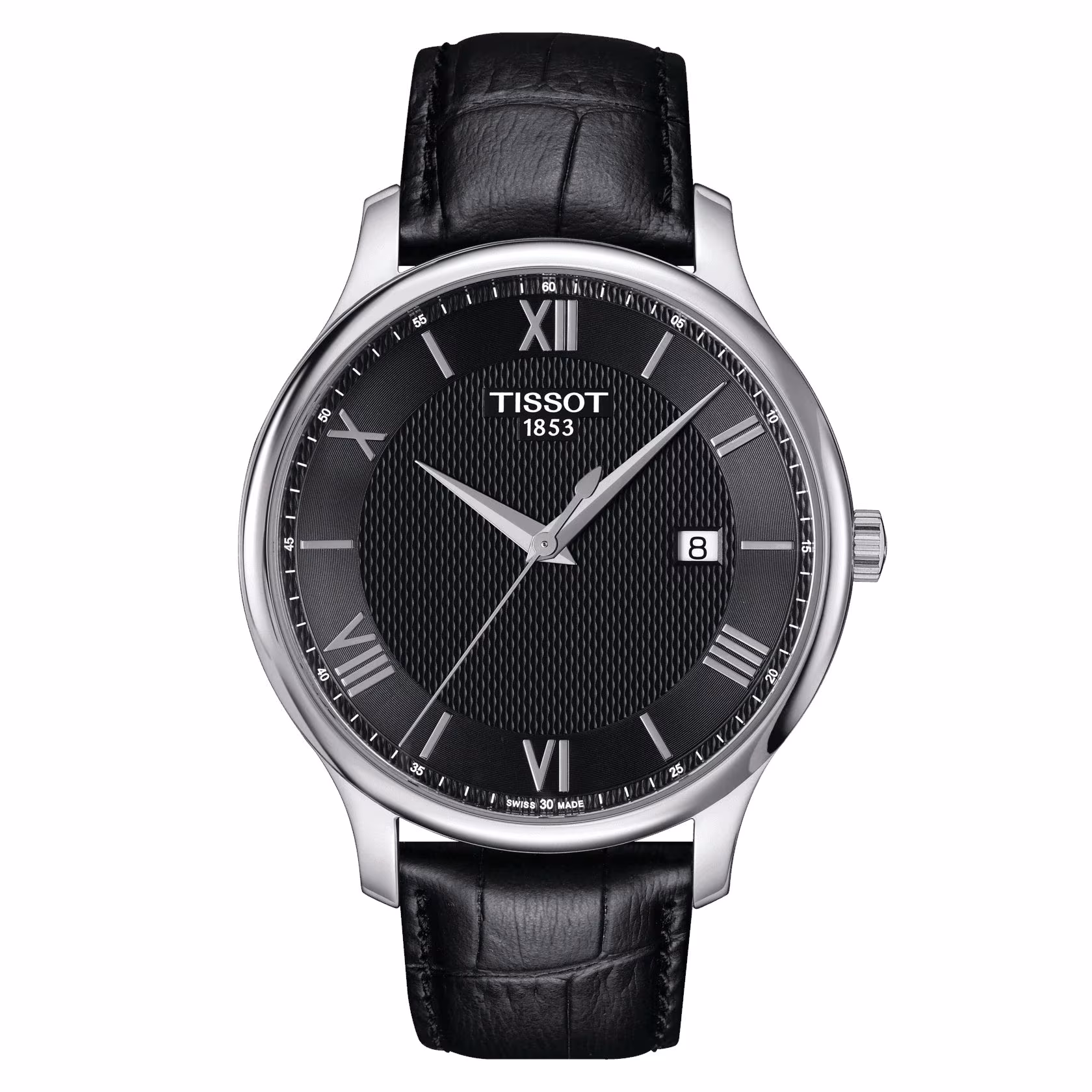 Montre homme Tissot Tradition, cadran noir, cuir noir 42mm