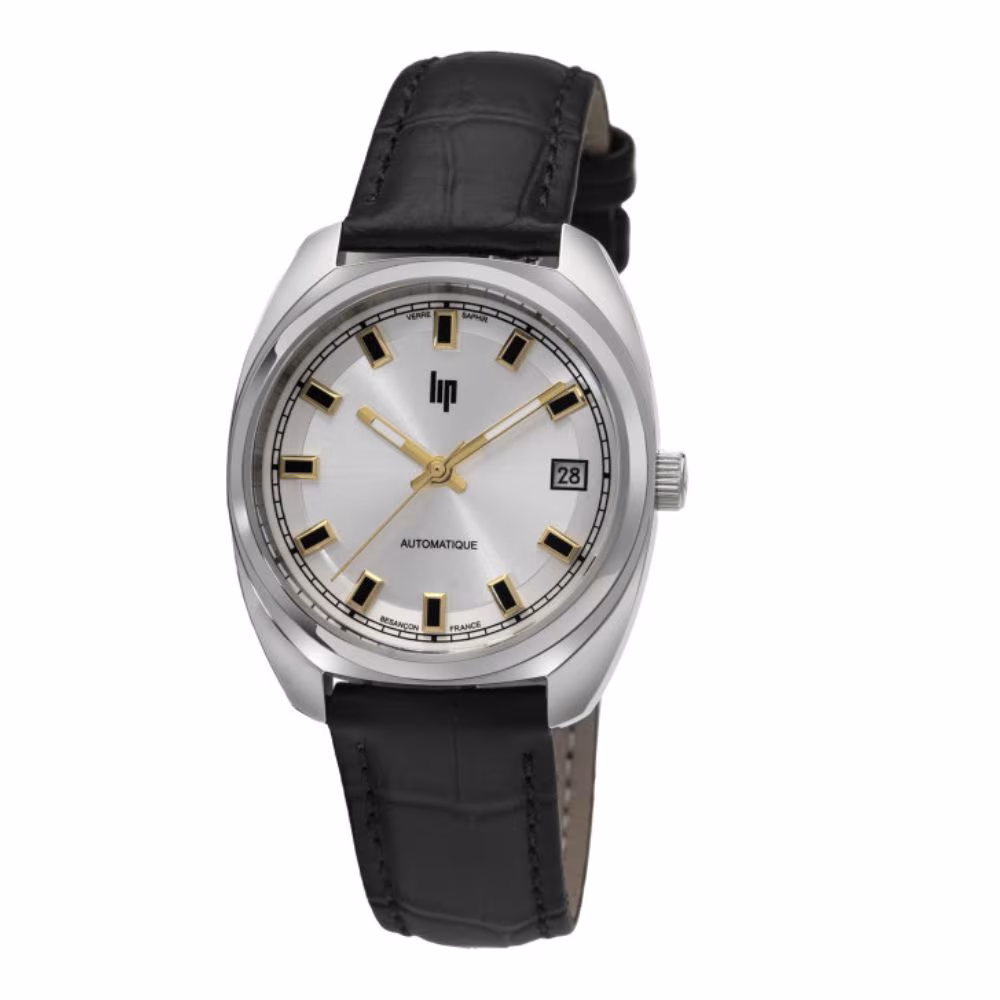 Montre Lip Général de Gaulle auto 35mm, acier, cuir marron