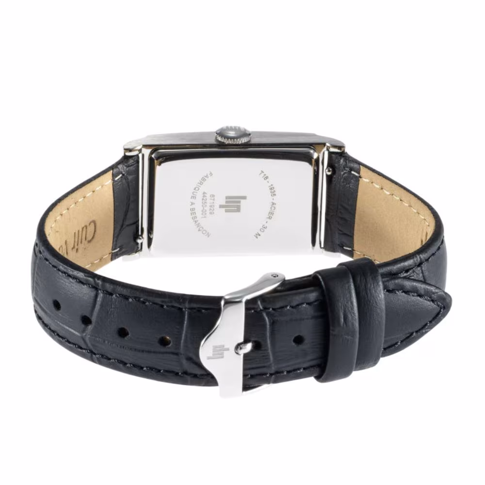 Montre Lip Churchill T18, cadran gris, aiguilles bleues, bracelet noir – Image 4