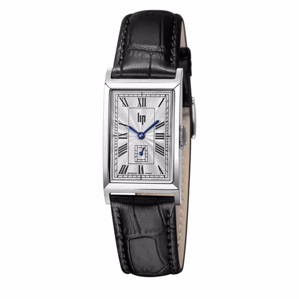 Montre Lip Churchill T18, cadran gris, aiguilles bleues, bracelet noir