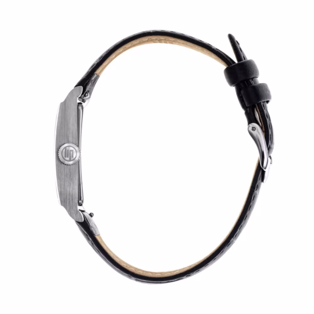 Montre Lip Churchill T18, cadran gris, aiguilles bleues, bracelet noir – Image 6