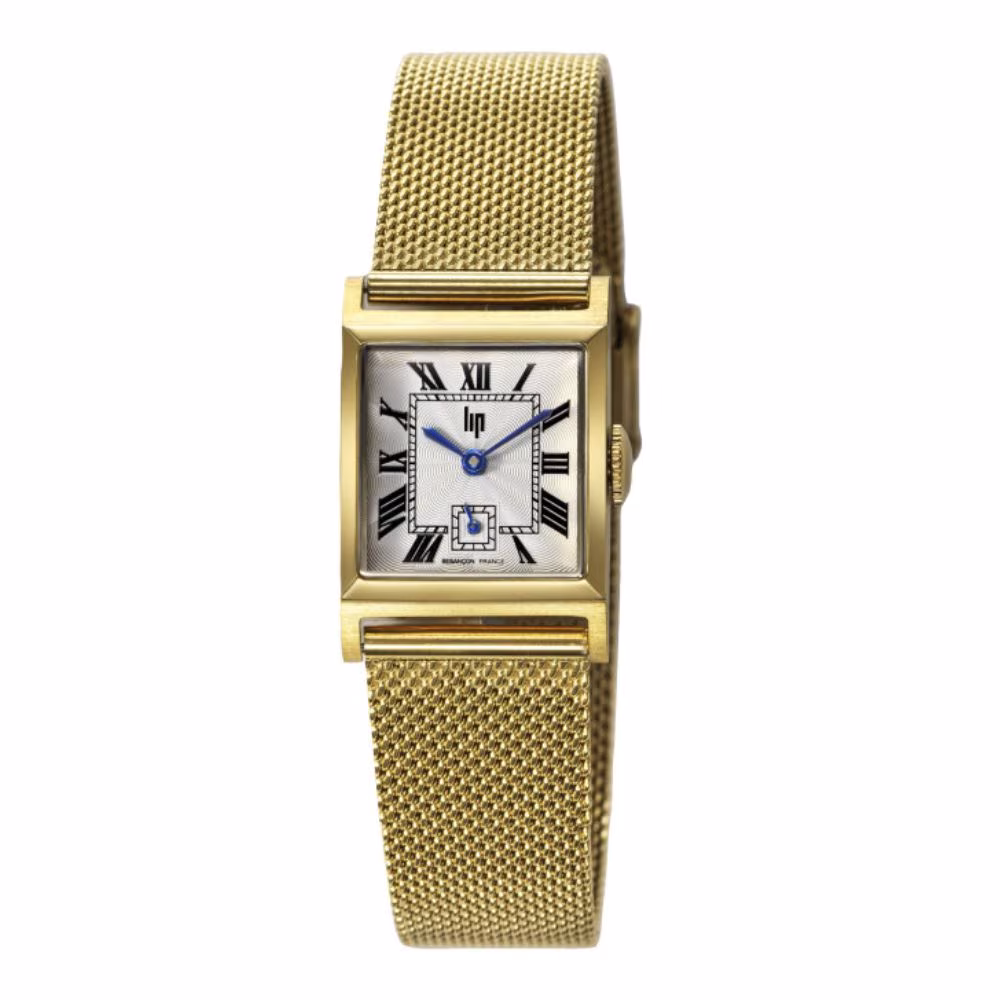 Montre Lip Churchill C18, acier doré et chiffres romains noirs