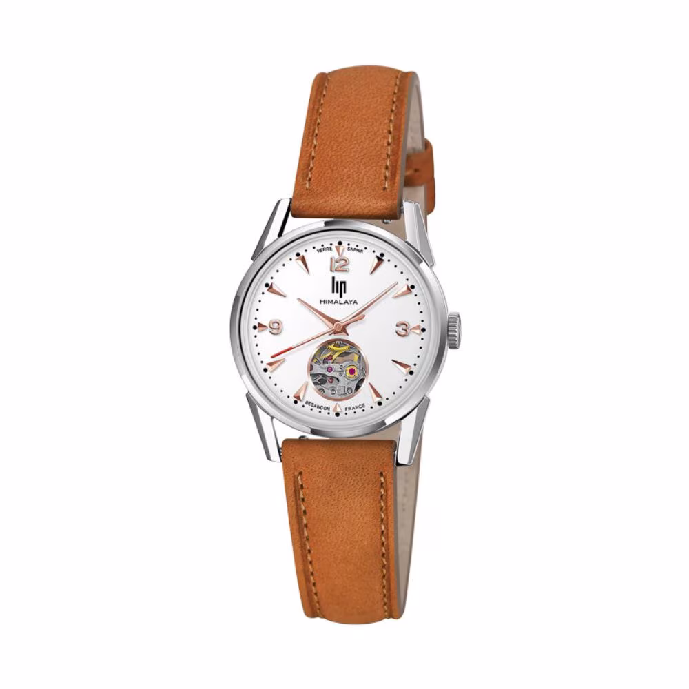 Montre femme Lip Himalaya cœur battant 29mm, cuir marron