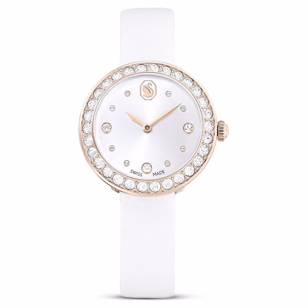 Montre Swarovski Matrix Tennis, bracelet cuir blanc, cadran gris – Image 2