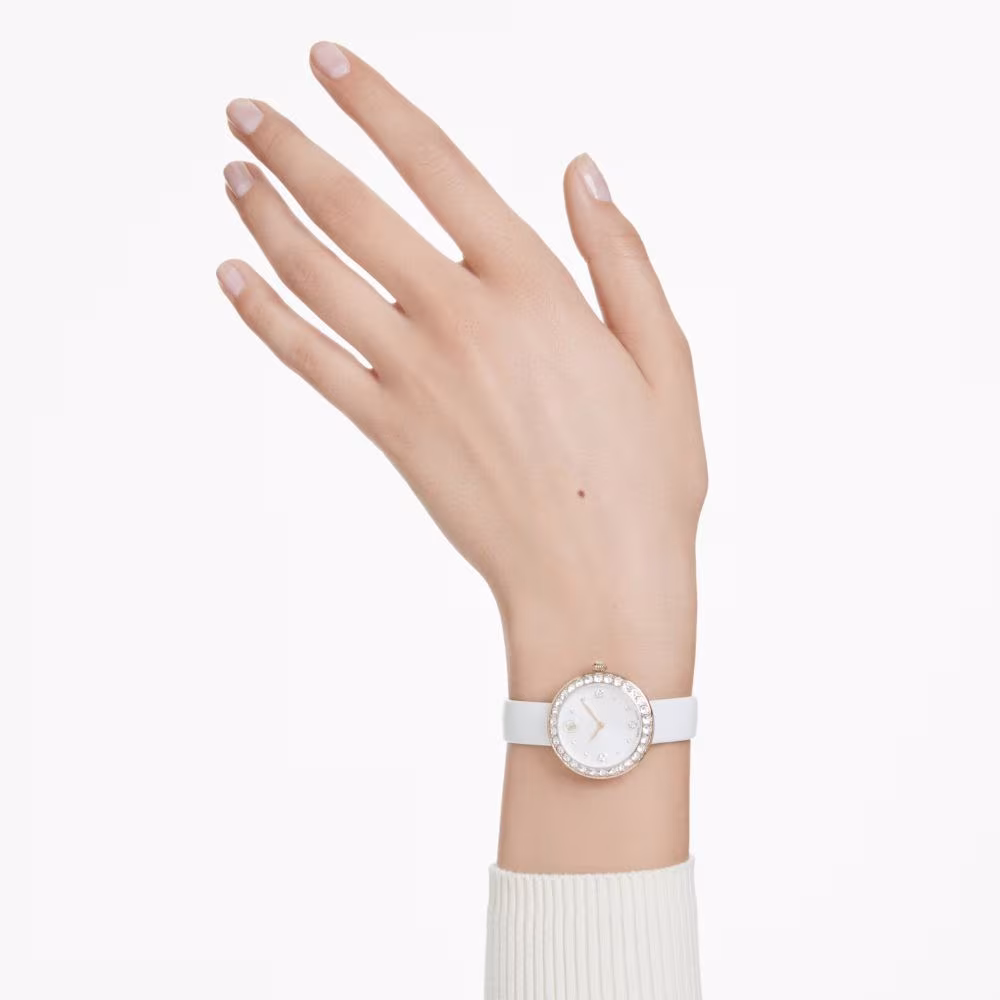 Montre Swarovski Matrix Tennis, bracelet cuir blanc, cadran gris – Image 3