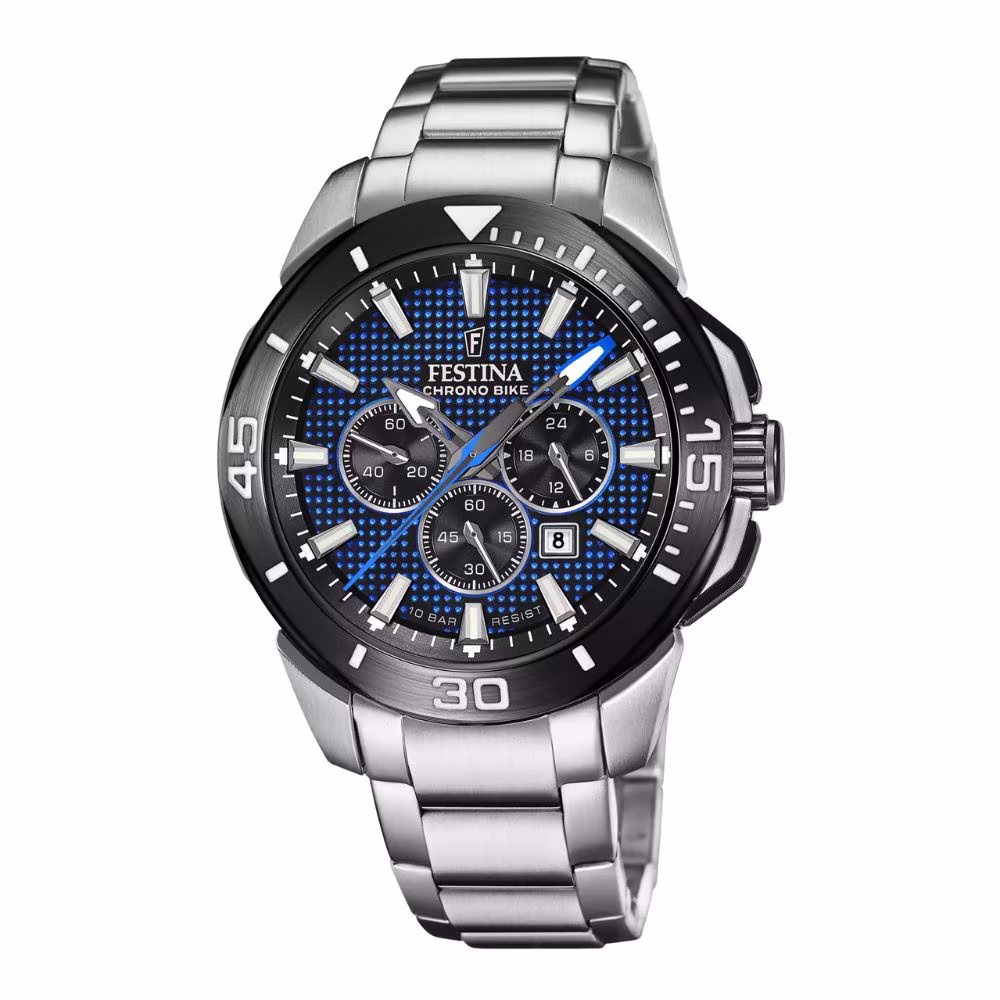 Montre homme Festina Chrono Bike, cadran bleu pointillé, acier – Image 2