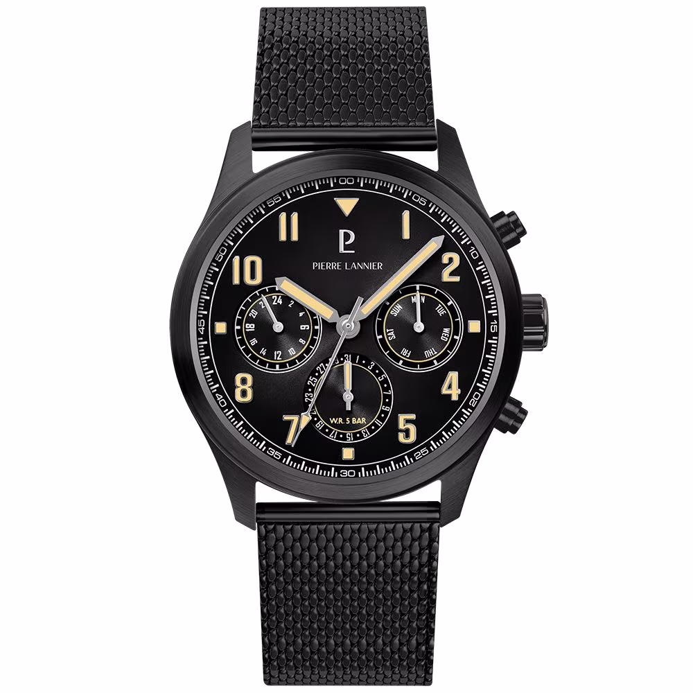 Montre Pierre Lannier Aviateur multifonctions, noire