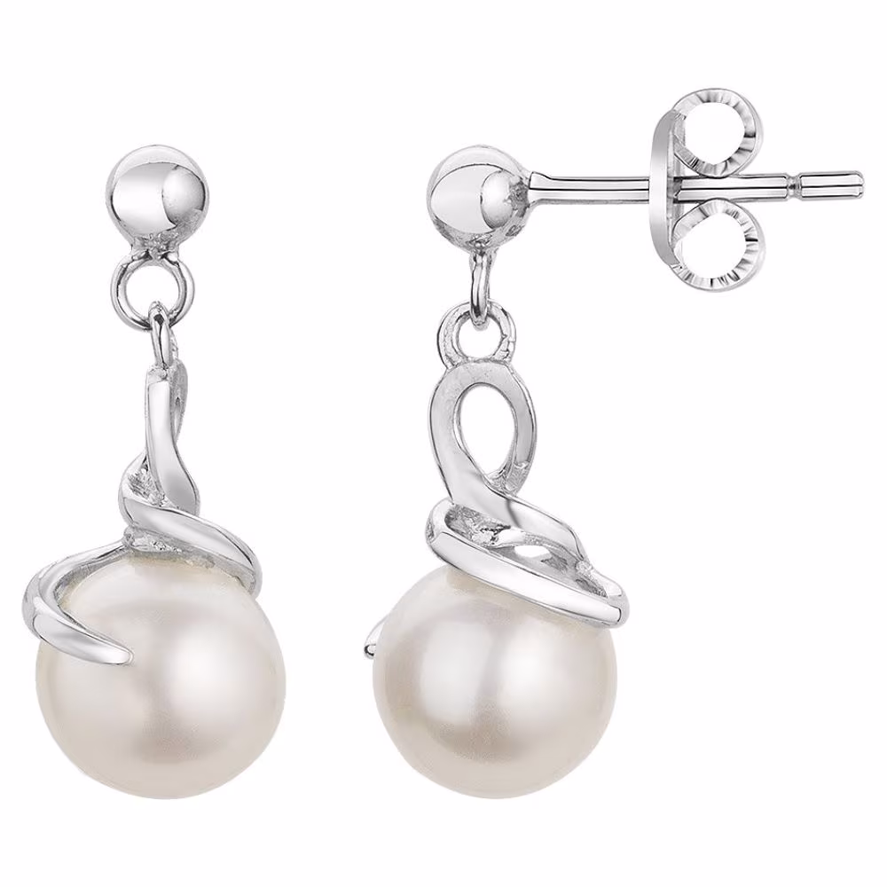 Pendants d’Oreilles Perles Blanches Argent Rhodié – Image 3