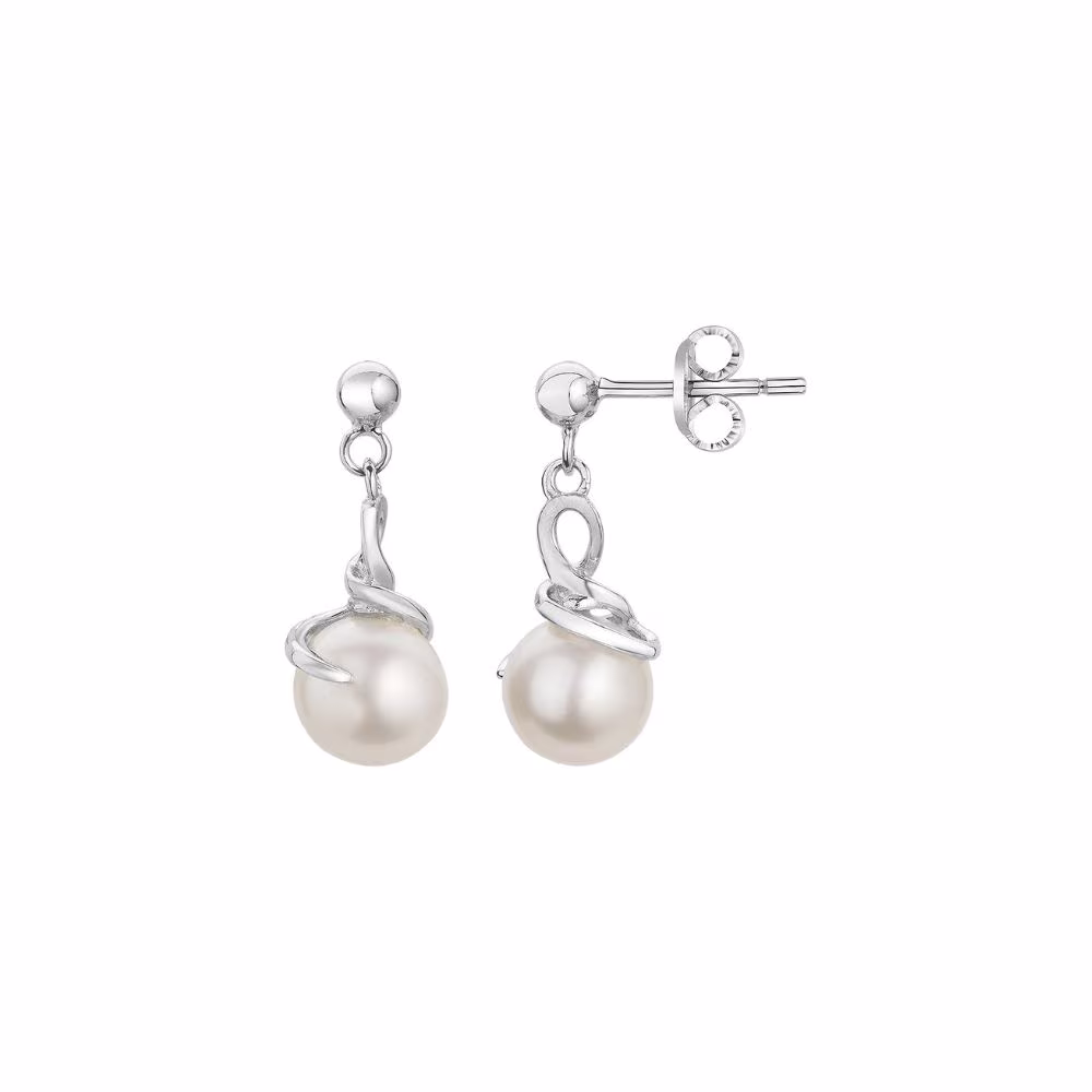 Pendants d’Oreilles Perles Blanches Argent Rhodié