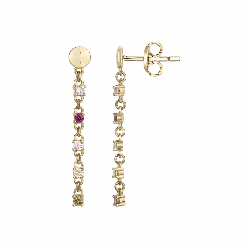 Pendants d&rsquo;Oreilles Plaqué Or et Oxydes Colorés