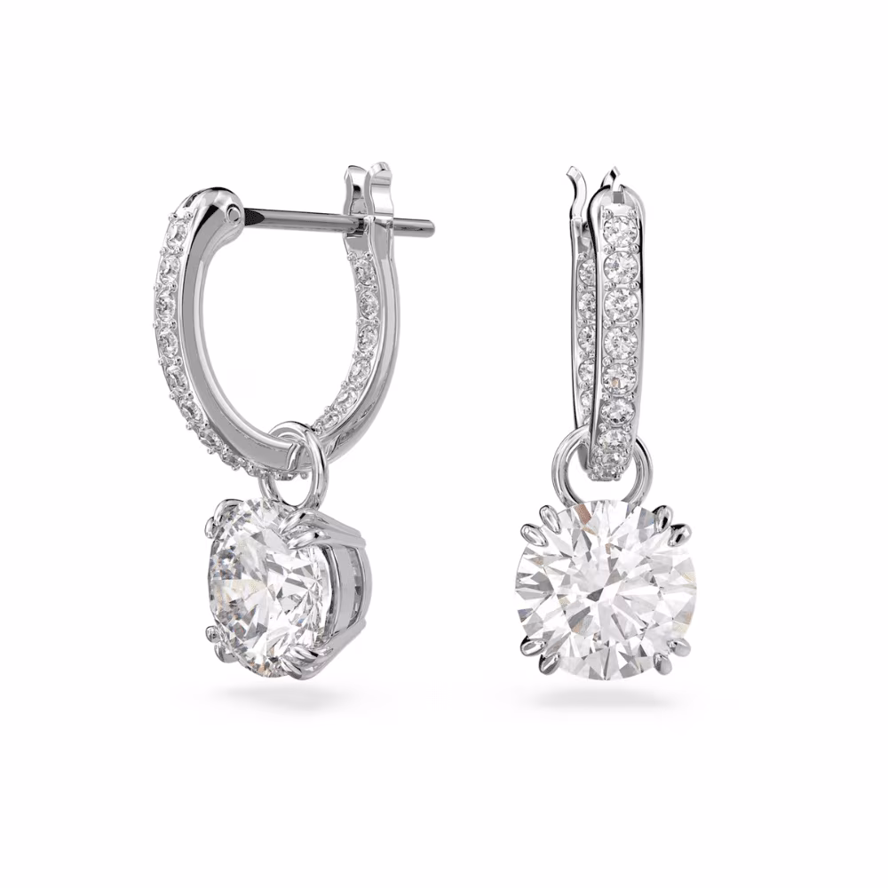 Pendants d&rsquo;oreilles Swarovski Stilla, rhodiées, blancs
