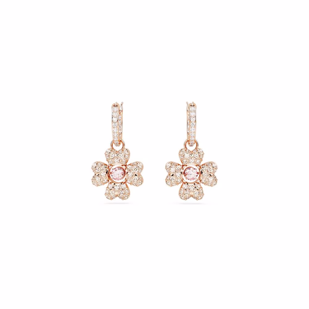 Pendantes d’Oreilles Swarovski Trèfle Idyllia, rose, blanc – Image 4