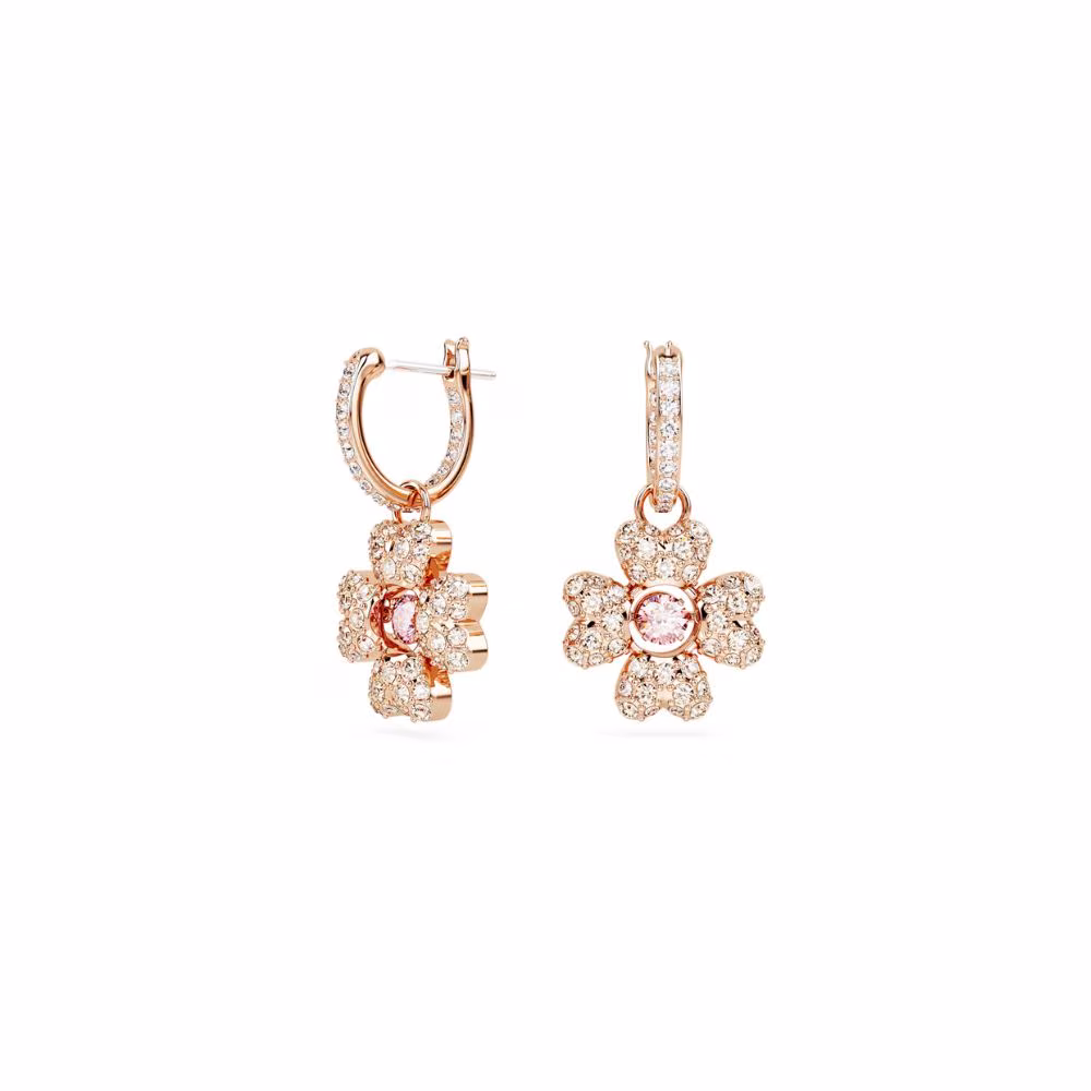 Pendantes d’Oreilles Swarovski Trèfle Idyllia, rose, blanc – Image 2
