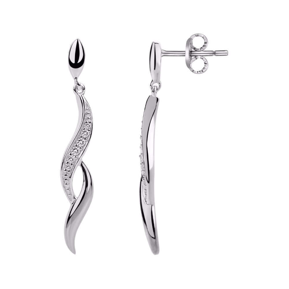 Boucles d’oreilles pendantes en argent forme ondulée & oydes