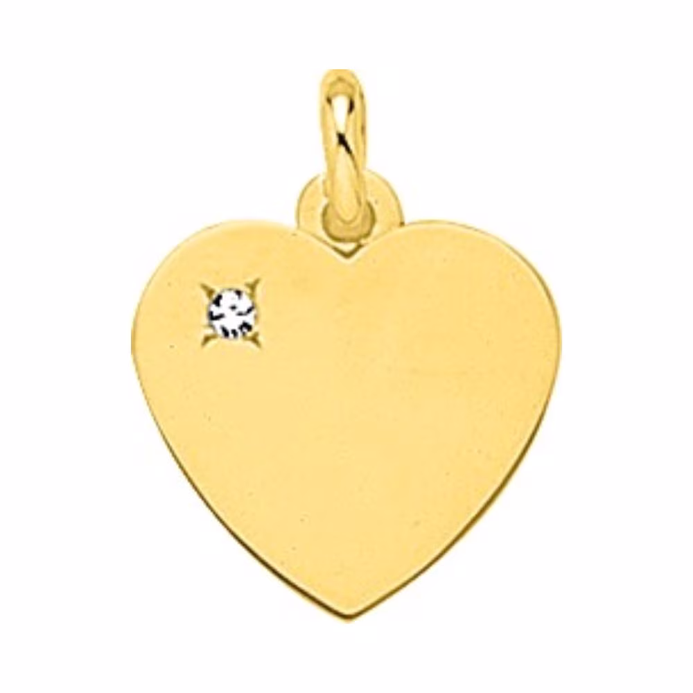 Pendentif Coeur et Diamant A Graver Or Jaune