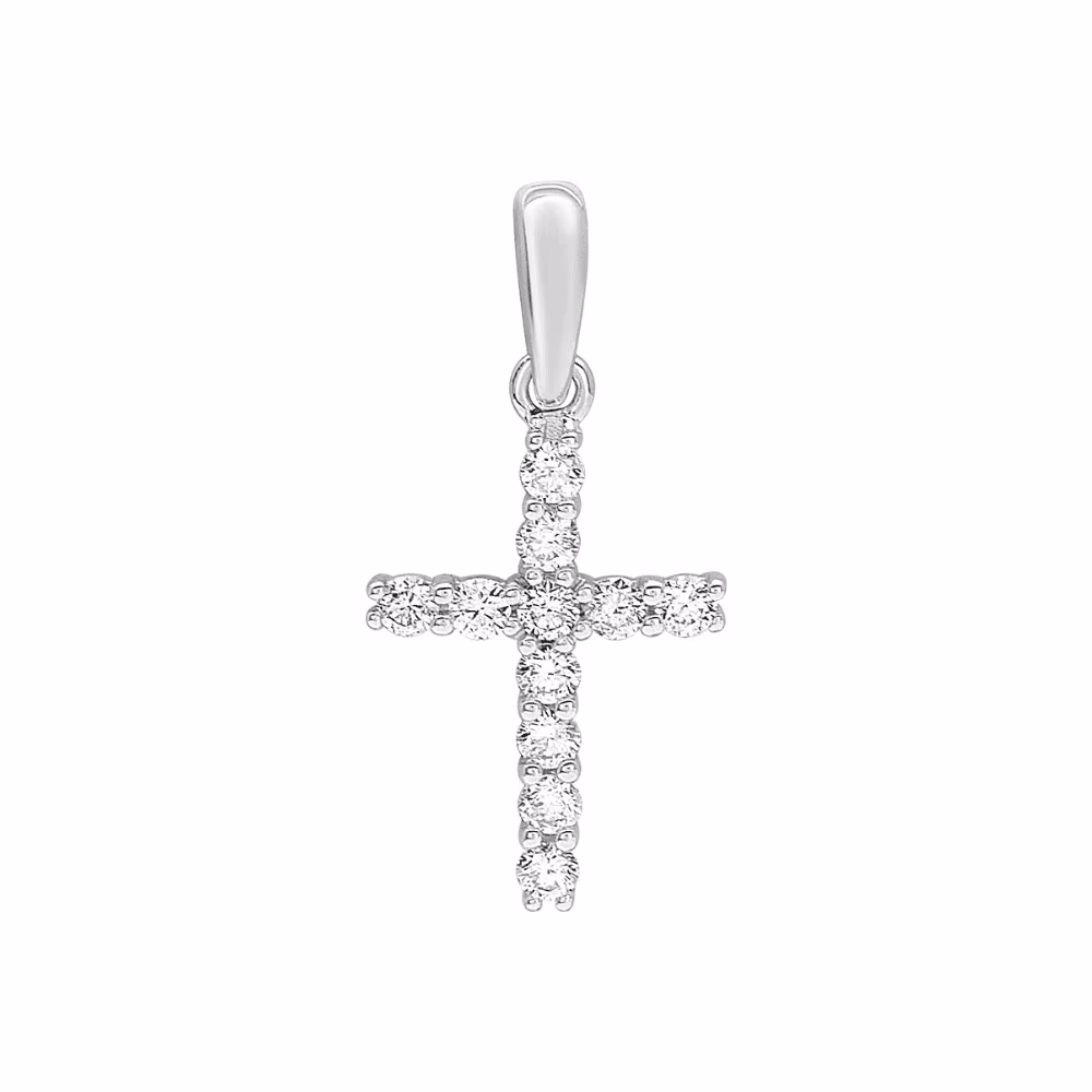 Pendentif Croix Or Blanc et Diamants 0.20ct