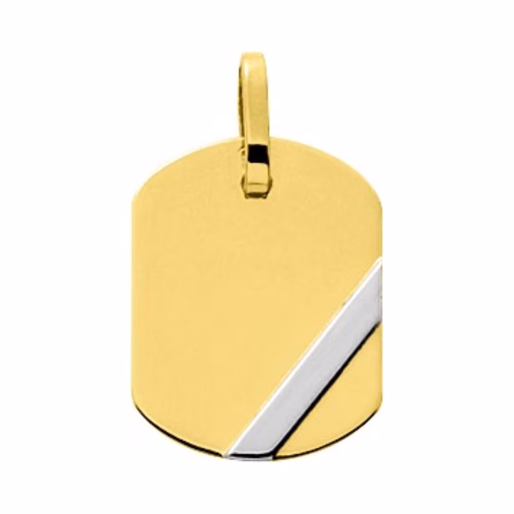 Pendentif Plaque Or Jaune Tonneau et Barrette Or Blanc