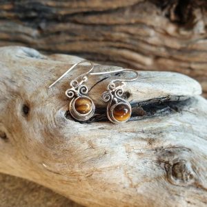 Petites boucles d&rsquo;oreilles oeil de tigre argent