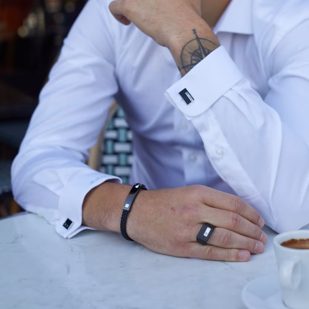 Chevalière Phebus Christiano Acier Noir & Diamant – Image 3