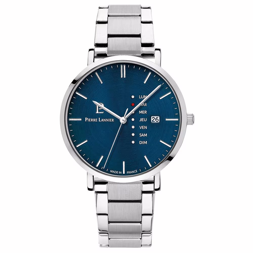 Montre Pierre Lannier Data homme, cadran bleu, acier