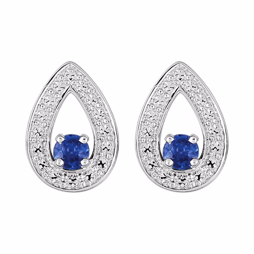 Boucles d&rsquo;Oreilles Forme Gouttes Or Blanc et Saphirs