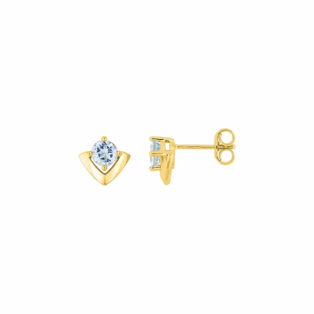 Puces d&rsquo;Oreilles aigue marine, or jaune, forme  V