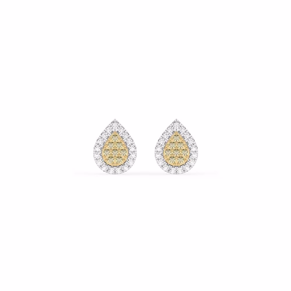 Puces Diamants Jaunes et Blancs Amandine Or Blanc