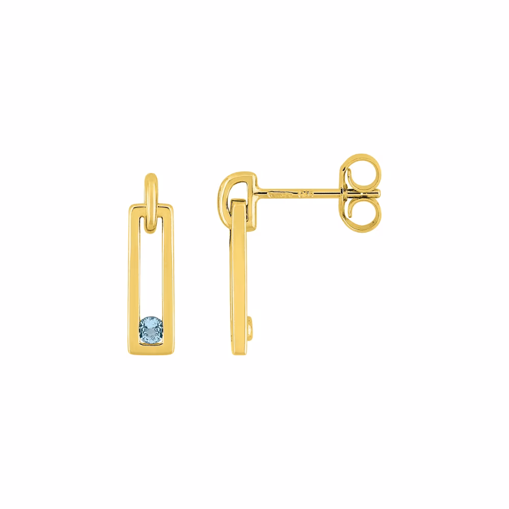Boucles d&rsquo;Oreilles Rectangulaires Pendantes Topazes Bleues Or Jaune