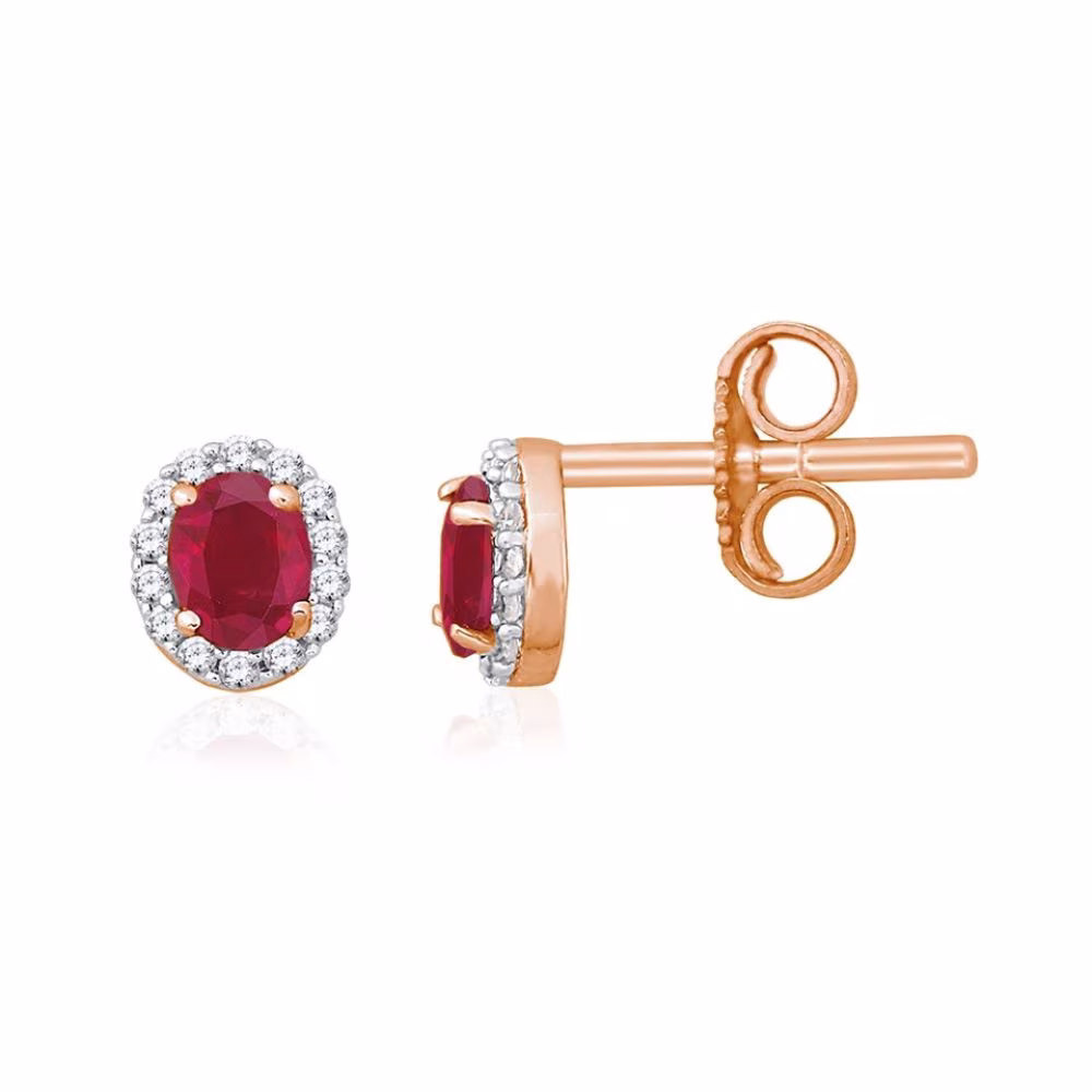 Puces d’oreilles rubis et halo diamants, Eugénie or rose – Image 2
