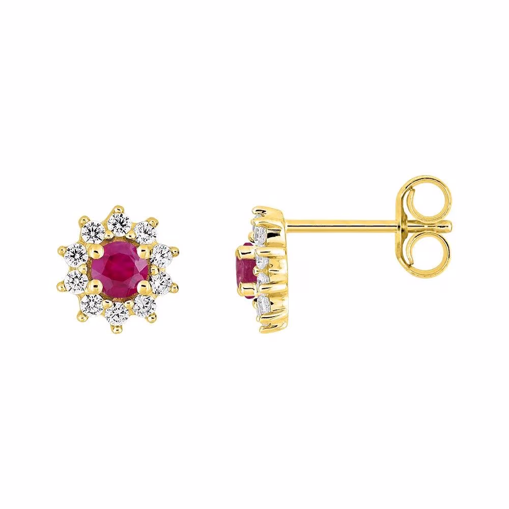 Puces d&rsquo;Oreilles Rubis Ronds et Diamants Morgane Or Jaune