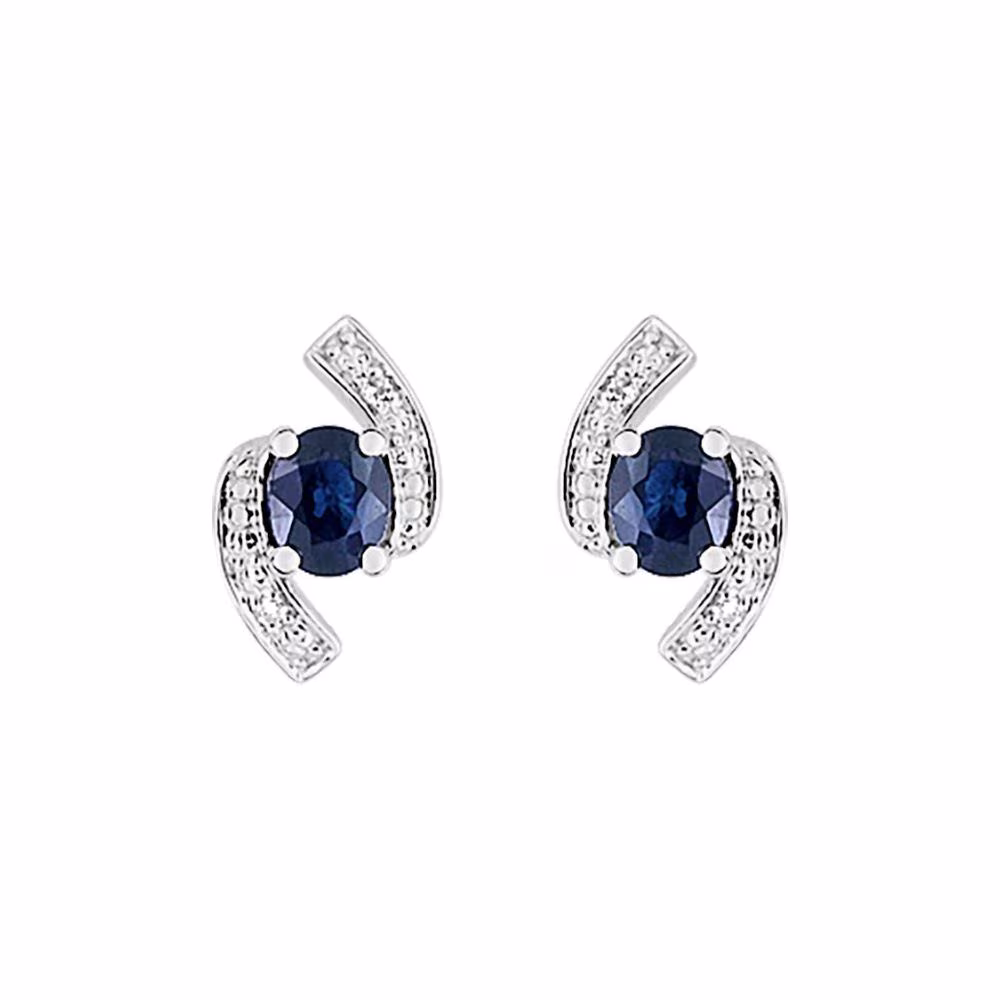 Puces d&rsquo;oreilles or blanc saphirs & petits diamants